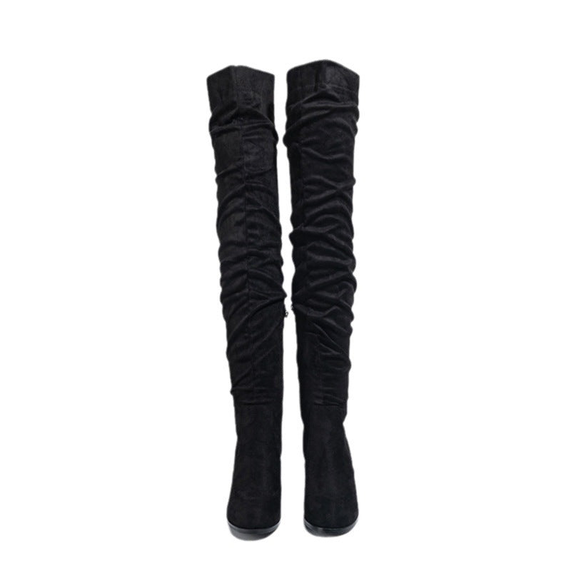 Bottes Hautes Élastiques en Daim pour Femme