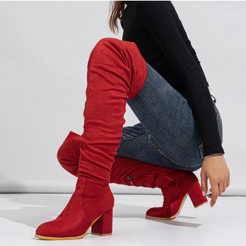 Bottes Hautes Élastiques en Daim pour Femme