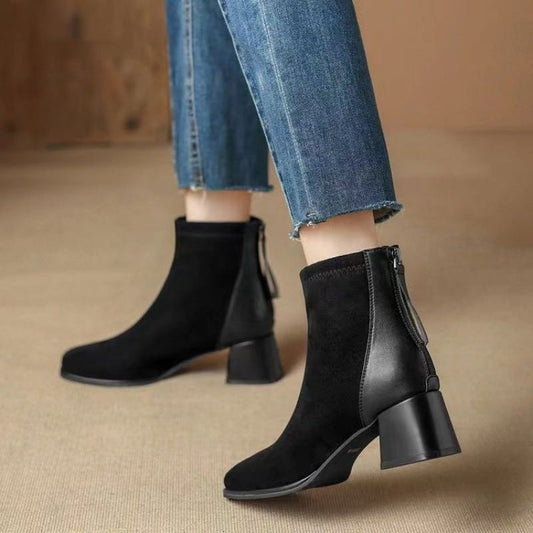 Bottines Femme en Suède Style Français à Talon Chunky