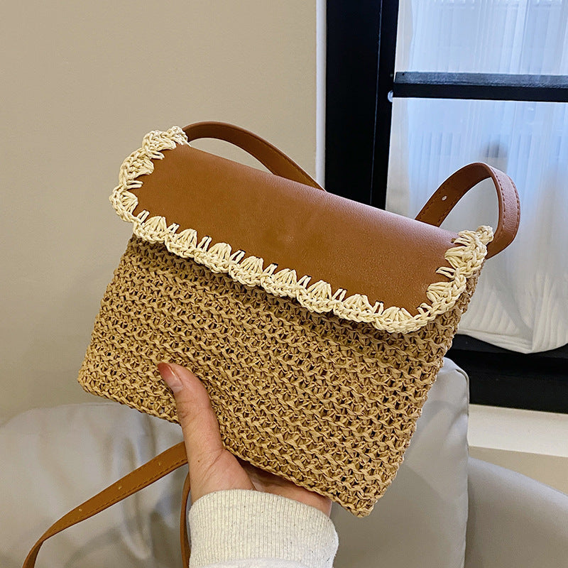 Sac à bandoulière de plage en paille pour femme, style Mori occidental, assorti à tout - Paris Aura
