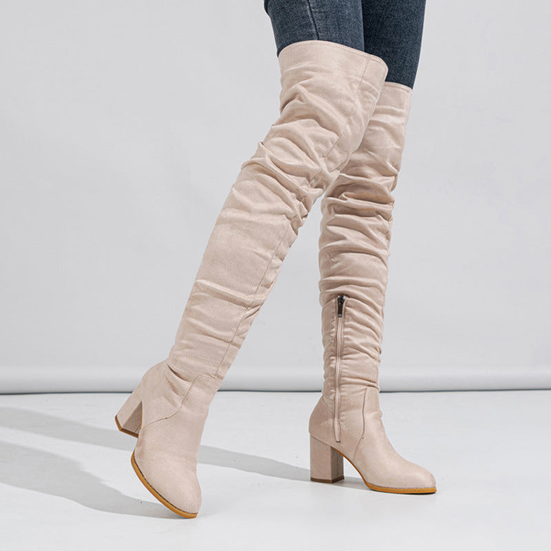 Bottes Hautes Élastiques en Daim pour Femme