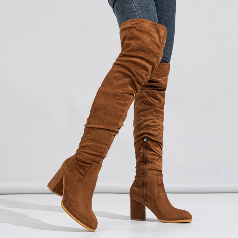 Bottes Hautes Élastiques en Daim pour Femme