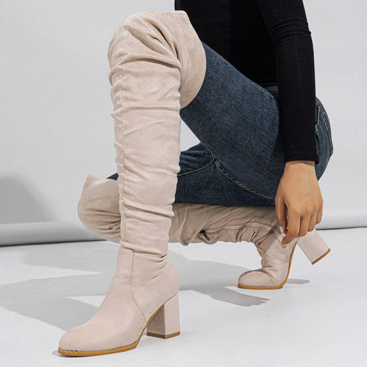 Bottes Hautes Élastiques en Daim pour Femme